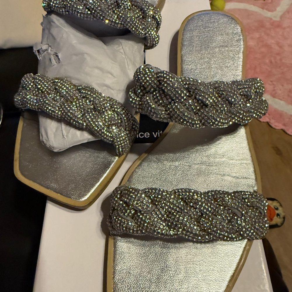 Dolce Vita Silver Rhinestone Braided Sandals